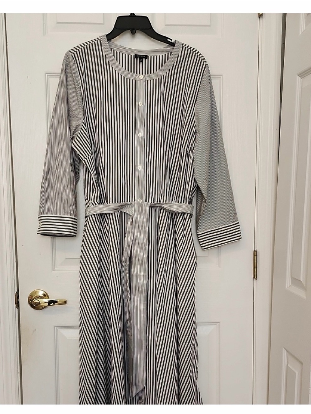 Size 18 Talbots Black and White Striped Long Sleeve Dress